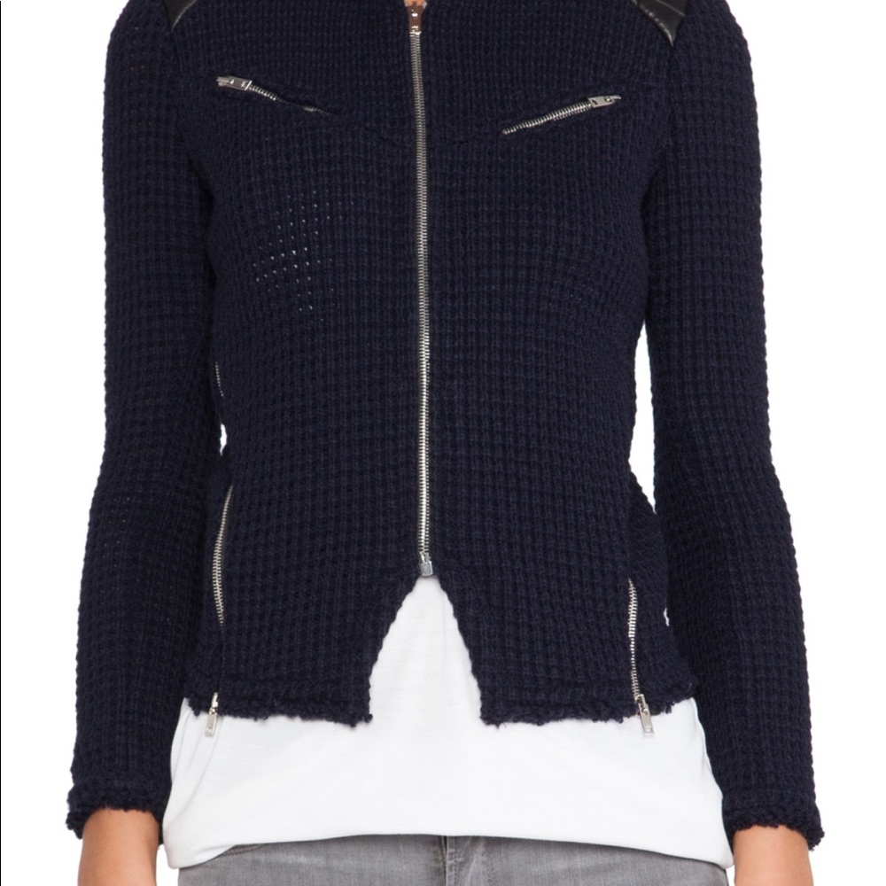 COPY - IRO Ceylona Jacket in navy w/ black leather